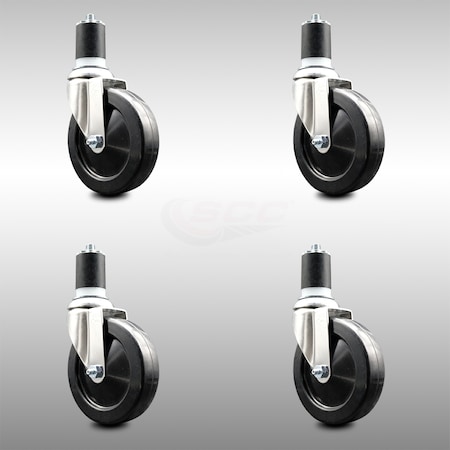 Service Caster 5 Inch 316SS Soft Rubber Wheel Swivel 1-3/4 Inch Expanding Stem Caster Set SCC SCC-SS316EX20S514-SRS-134-4